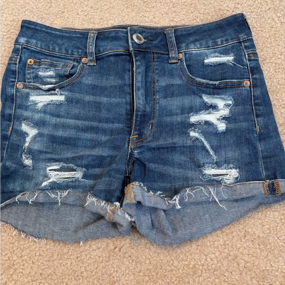 American Eagle Outfitters Blue Distressed Jean Shorts
